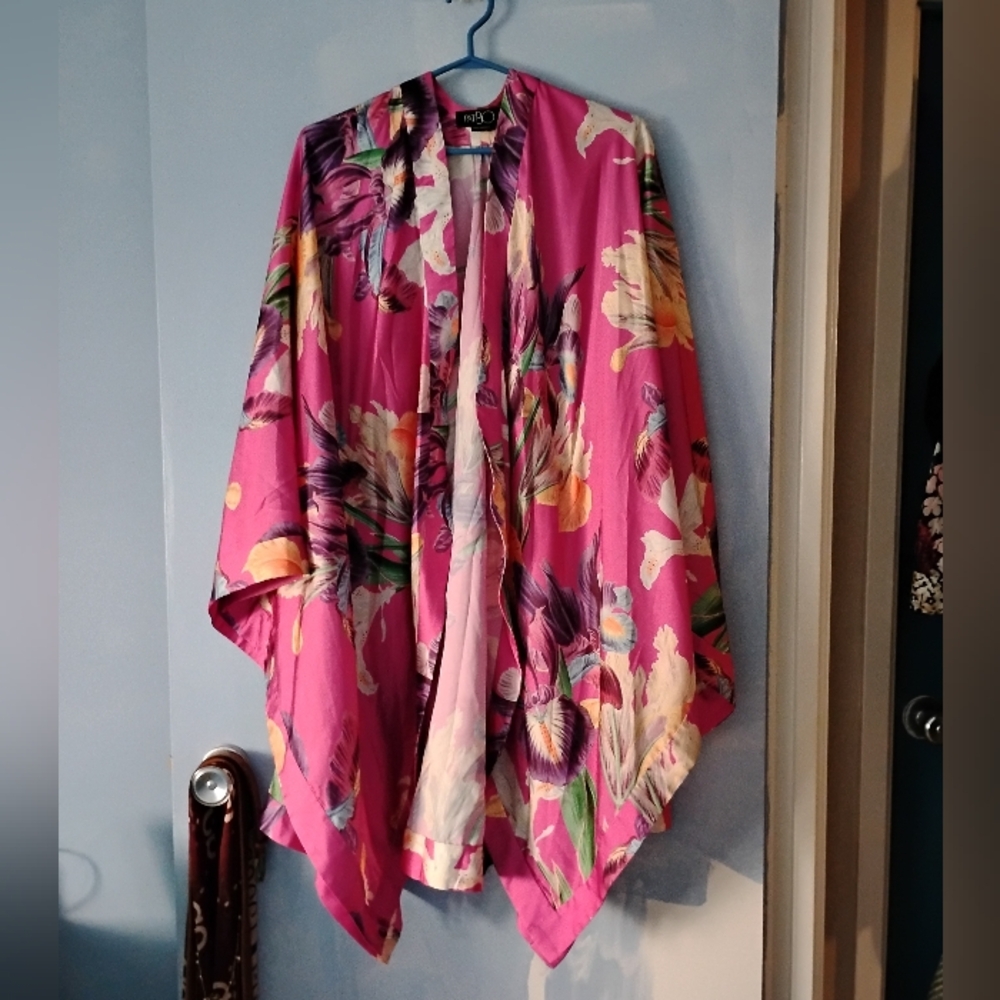 PATBO Pink Floral Print Kimono One Size